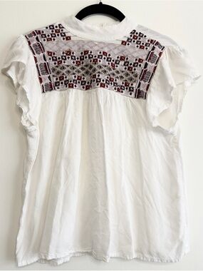 RAGA XS Embroidered Boho Flutter Sleeve Top White NWT